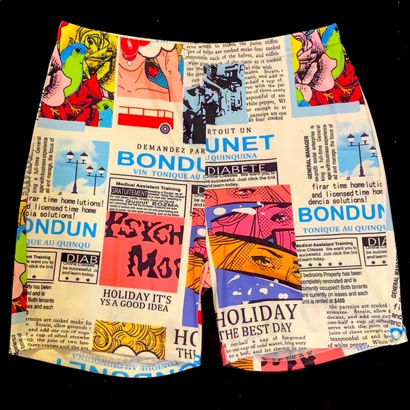 News print biker shorts - Picture 1 of 3